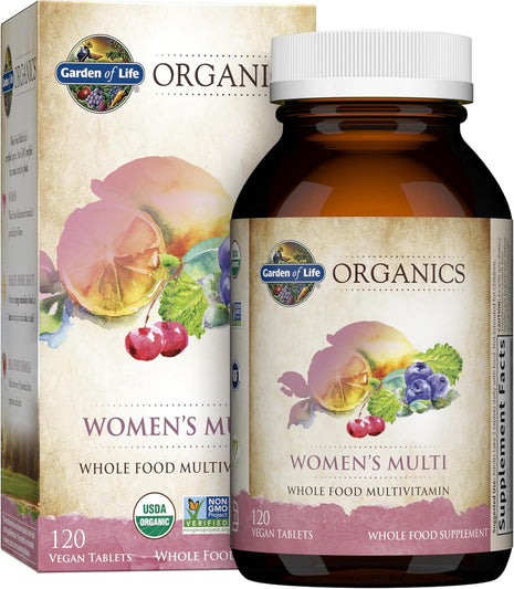 Garden of Life Organics Women's Multivitamin, USDA Organic, 120 Tablets | Vitamin C, D3, Folate, B12, Biotin & Iron, Energy, Heart Health & Radiant Skin, Non-GMO, Vegan