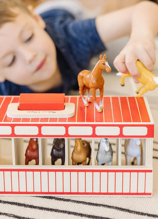 Melissa & Doug 3744 Take-Along Show-Horse Stable Play Set With Wooden Stable Box and 8 Toy Horses