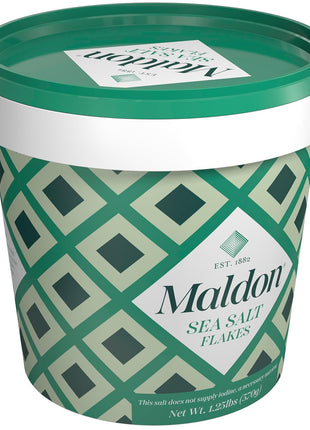 Maldon Salt, Sea Salt Flakes, 20 oz (570 g), Resealable Tub – Kosher, Natural, Unique Gourmet Pyramid Shaped Salt Flakes, Perfect for a Wide Range of Dishes, Hand-Harvested for Four Generations