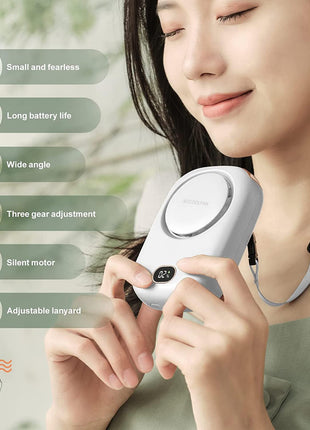 AOCOOLFAN Portable Neck Fan, Mini Small Personal Handheld Fan USB Rechargeable 3 Speed for Girls Boys Woman Eyelash Travel Home Office Outdoor (White)