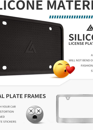 Aujen Silicone License Plate Frames Black, 1 Pack Car License Plate Frame, Universal US Car Black License Plate Holders Brackets Rust-Proof, Rattle-Proof, Weather-Proof Car Accessories(Black)