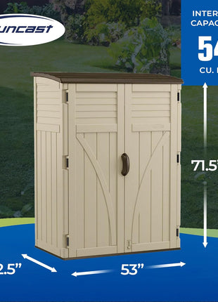 Suncast 54 Cubic Feet Vertical Storage Shed with Durable Plastic Construction, Multiple Wall Panels and Ample Space for Outdoor Storage