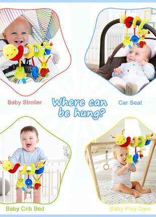 Spiral Car Seat Toys - Baby Sensory Soft Plush Hanging Toys for 0-12 Months Stroller Crib Accessories, Essentials for Expecting Moms & Baby Shower Registry Gift