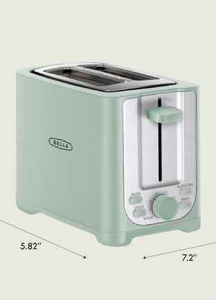 BELLA 2 Slice Toaster with Auto Shut Off   Extra Wide Slots & Removable Crumb Tray and Cancel, Defrost & Reheat Function   Toast Bread, Bagel & Waffle, Sage