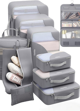 10 Set/8 Set Packing Cubes for Travel, Gifts for Women Mom,Anti-Tearing Suitcase Organizer for Luggage with Shoe & Hanging Toiletry Bag,OlarHike Vacation Essentials & Accessories for Cruise Ship,Cream