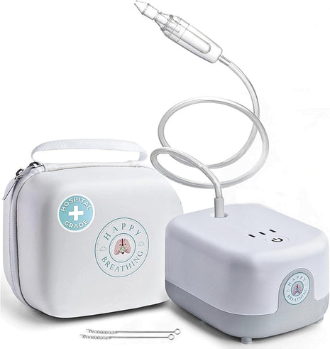 Happy Breathing Baby Nasal Aspirator, Hospital Grade Electric Nose Sucker for Newborns, Infants & Toddlers, 3 Suction Levels, Rechargeable Mucus Remover for Congestion, Soft Silicone Tips & Case