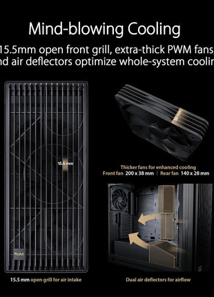 ASUS ProArt PA602 E-ATX PC Case 420mm Radiator Support, Dual 200mm Built-in Fans, Front Panel IR dust Indicator, Power Lock, Tool-Less PCIe mounting & GPU Holder, Front 20Gbps USB-C, 2 Year Warranty