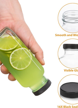 umud Juice Bottles with Lids, 16 Oz, Set of 3 | Clear Glass Jars with Caps, Reusable Empty Drink Containers, For Juicing, Smoothies, Water, Milk, Kombucha Storage