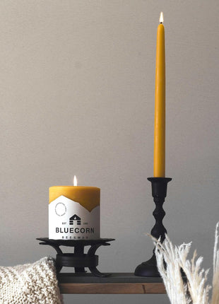 Bluecorn Beeswax Taper Candles, 8 Inch Raw Yellow, 2 Count | 100% Pure Bees Wax Candles, Unscented, Dripless & Clean Burning, Hand-Dipped in USA