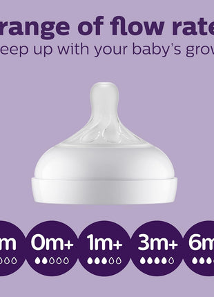 Philips Avent Natural Baby Bottles, Medium Flow, 9 oz, BPA-Free, 4-Pack | Baby-Controlled Flow, No-Drip Design, Reduces Colic and Gas with Anti-Colic Valve, Green, SCY903/04