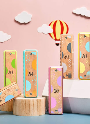 Hape Blues Harmonica | 10 Hole Wooden Musical Instrument Toy for Kids, Pink (E8918)