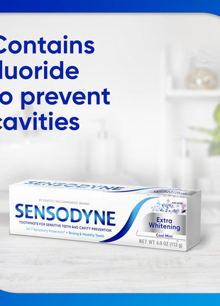 Sensodyne Extra Whitening Sensitive Teeth and Cavity Prevention Whitening Toothpaste, Amazon Exclusive, Cool Mint, Amazon Exclusive- 4 Ounces (Pack of 4)