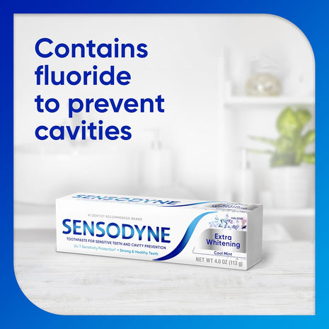 Sensodyne Extra Whitening Sensitive Teeth and Cavity Prevention Whitening Toothpaste, Amazon Exclusive, Cool Mint, Amazon Exclusive- 4 Ounces (Pack of 4)