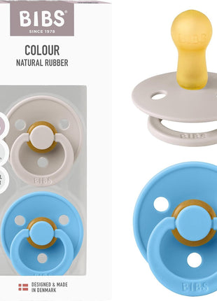 BIBS Pacifiers Colour Collection | Natural Rubber Baby Pacifier | Set of 2 BPA-Free Soothers | Made in Denmark | 0+ Months (Pack of 2) | Dusty Blue/Steel Blue