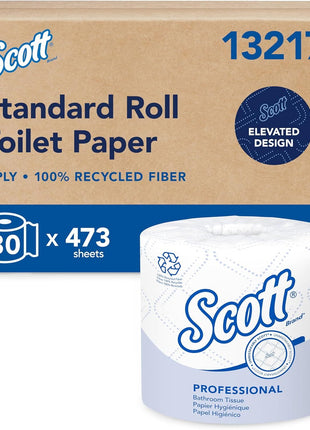 Scott Professional 100% Recycled Fiber Standard Roll Bulk Toilet Paper (13217), 2-Ply, Elevated Design, White, Individually Wrapped (80 Rolls of 473 Sheets, 37,840 Sheet Total)
