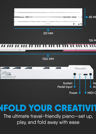 Carry-on 88 Key Folding Piano - Ultra-Portable and Full-Sized with 128 Voices and USB MIDI Connectivity - Travel Piano Keyboard Perfect for Practice, Travel, and Performances - Black