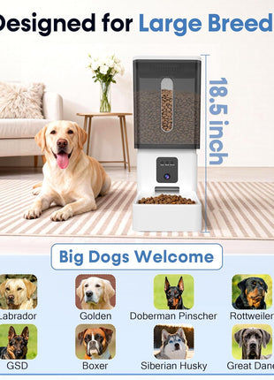 12L Large Dog Automatic Feeder with HD Camera: 50 Cups/20-Day Food Capacity | Easy Setup Timed Dog Feeder for Travel & Business Trips, Anti-Clog for 2-18mm Large Kibble