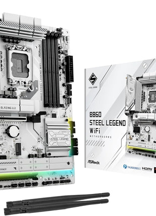 ASRock B860 Steel Legend WiFi 6E LGA1851 Intel Core Ultra (Series 2) DDR5 8666+ (OC) MHz 256GB M.2 ATX Motherboard Thunderbolt SATA3 6.0 Gb/s PCIe 5.0 2.5G LAN HDMI DisplayPort BIOS Flashback