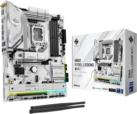ASRock B860 Steel Legend WiFi 6E LGA1851 Intel Core Ultra (Series 2) DDR5 8666+ (OC) MHz 256GB M.2 ATX Motherboard Thunderbolt SATA3 6.0 Gb/s PCIe 5.0 2.5G LAN HDMI DisplayPort BIOS Flashback