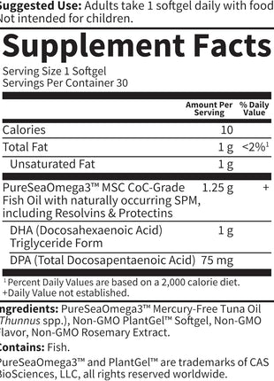 Garden of Life Dr. Formulated DHA 1,000mg Fish Oil - Lemon, Once Daily 1000mg DHA + DPA in Triglyceride Form, Single Source Omega 3 Supplement for Ultimate Eye, Brain & Heart Health, 30 Softgels