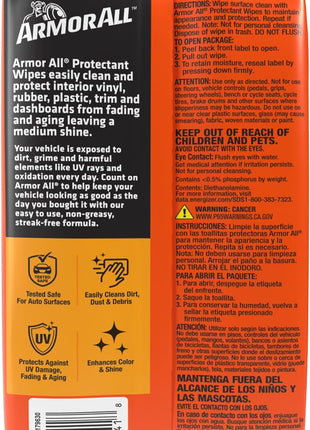 Armor All Car Protectant Wipes, Interior Car Wipes with UV Protection Against Cracking and Fading, 60 Wipes