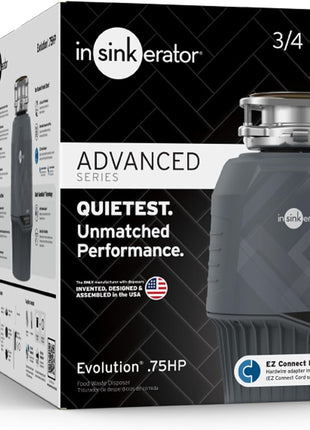 InSinkErator EVOLUTION 0.75HP 3/4 HP, Advanced Series EZ Connect Continuous Feed Food Waste Garbage Disposal, Gray