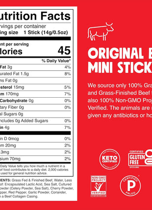 Chomps Snack Size Grass-Fed Original Beef Jerky Snack Sticks 0.5oz 24-Pack - Keto, Paleo, Whole30, 4g Lean Meat Protein, Gluten-Free, Zero Sugar Food, Non-GMO Chomplings