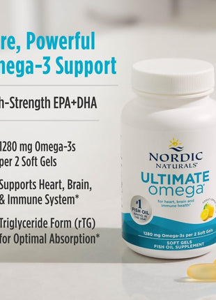 Nordic Naturals Ultimate Omega, Lemon Flavor   60 Soft Gels   1280 mg Omega 3   High Potency Fish Oil Supplement with EPA & DHA   Promotes Brain & Heart Health   Non GMO   30 Servings