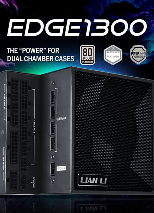 Lian Li Edge Series-1000W Full Modular Power Supply-80 Plus Platinum-ATX 3.0, 3.1-PCIE 5.1-L-Shape Design for Dual Chamber Case-120mm FDB Fan-Supports up to 4X USB Devices-Black (EG1000BE.US)