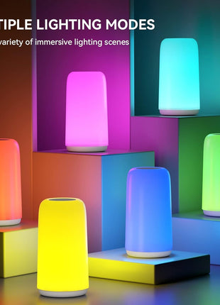 Touch Bedside Table Lamp, [Sleek Design & RGB Mode] 3 Way Dimmable Small Lamp for Bedroom, LED Lamp with Warm White Lights, Multi-Color Smart Nightstand Lamp for for Living Room Home Gifts