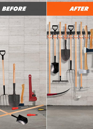 68'' All Metal Garden Tool Organizer Adjustable Garage Tool Organizer Wall Mount Garage Organizers and Storage with Heavy Duty Hooks Tool Hangers for Garage Wall, Shed, Garden