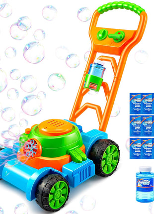 SLOOSH Spill-Proof Bubble Lawn Mower Toddler Toys Bubble Machine | Pretend Gardening Play Toy for Age 1 2 3 1-3 Year Old Baby Boys Girls for Indoor Outdoor Use Birthday Gifts (Blue)
