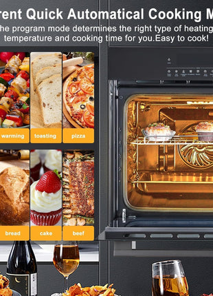 24" Single Wall Oven, 2.5 Cu.ft Built-in Timer-Convection Electric Wall Oven with 8 Baking Modes, 3000W, 240V, Stainless Steel, 3D Surround Heating, Timer, Touch Control, Safety Lock, Black
