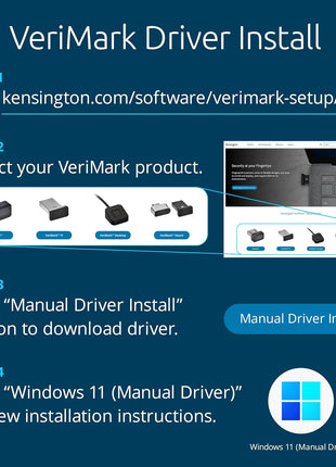 Kensington VeriMarkTM Gen2 USB-A Fingerprint Key Reader - Windows Hello & Windows Hello for Business, Tap and Go, Anti-Spoofing (K64704WW)