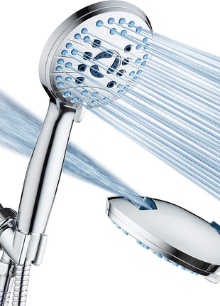 AquaCare High Pressure 8 mode Handheld Shower Head   Anti clog Nozzles, Built in Power Wash to Clean Tub, Tile & Pets, Extra Long 6 ft. Stainless Steel Hose, Wall & Overhead Brackets