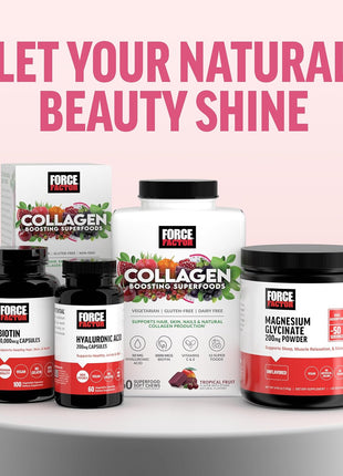 Force Factor Collagen Boosting Superfoods, Vegan Collagen Booster for Women | with Biotin, Hyaluronic Acid, and Vitamin C, for Hair, Skin, Nails, & Joint Support, Tropical Fruit, 60 Soft Chews