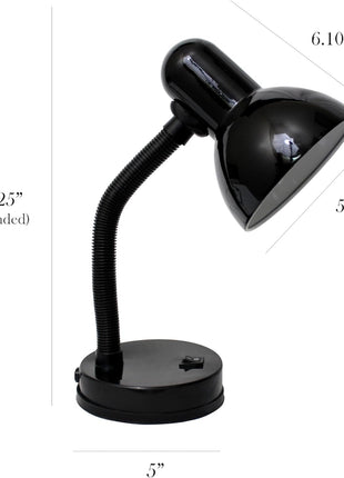 Simple Designs LD1003-BLK Basic Metal Desk Lamp with Flexible Hose Neck for Office, Living Room, Bedroom, College Dorm, Bookshelf, Black