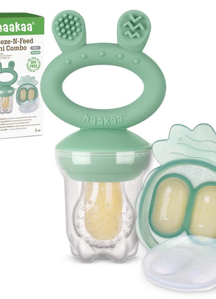 Haakaa Baby Fruit Food Feeder & Mini Freezer Nibble Tray Combo, Breastmilk Popsicle Molds for Cooling Relief, BPA Free Silicone Feeder for Safe Infant Self Feeding, 4 Month+ (Pea Green)