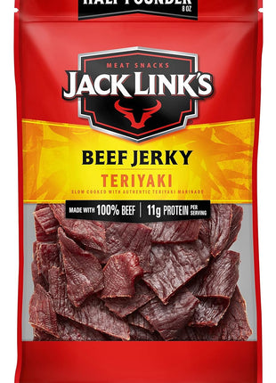 Jack Link's Teriyaki Beef Jerky Half Pounder - 8 oz Large Jerky Bag - Ready to Eat Real Meat Protein Snacks - 11g Protein per Serving - Made with 100% Real Beef