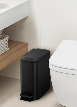 Cesun Small Bathroom Trash Can with Lid, 1.6 Gal, Soft Close, Matte Black | Step pedal soft close, Slim 5.9in fits narrow spaces, Stainless steel, Anti-fingerprint, Removable inner bucket, Odor seal