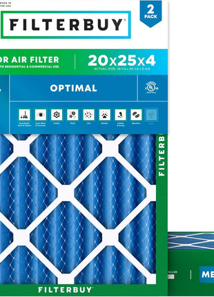 Filterbuy 20x25x4 Air Filter MERV 13 (MPR 1900) Health Defense Replacement (2-Pack), Electrostatic Pleated HVAC AC Furnace Filters, Made in USA (Actual Size: 19.50 x 24.50 x 3.63)