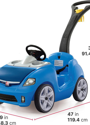 Step2 Whisper Ride II Kids Push Car, Ride-On Car with Seat Belt and Horn, Quick Fold Handle, Stroller Alternative, Toddlers and Preschoolers Ages 18+ Months, Blue