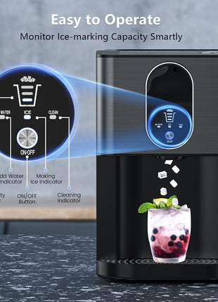 Nugget Ice Makers Countertop, Pellet Ice Maker Machine Dispenser with Water Reservoir, Self-Cleaning, 44lbs/24H Soft Chewable Ice Maker Machine for Home/Kitchen/Office, Black Stainless