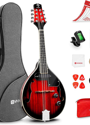 Vangoa Mandolin Musical Instrument A Style Acoustic Electric, 8 Strings Mahogany for Beginner Adults Teens, Red Burst