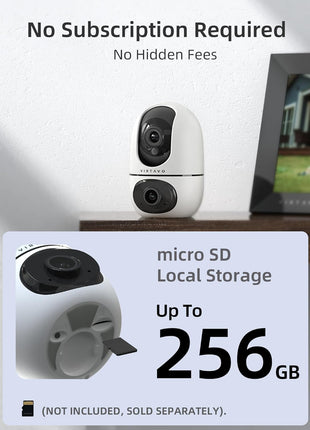 VIRTAVO Pet Camera Indoor WiFi 6, No Subscription, for Dogs Cats | Dual Band 2.4/5GHz, 360° Auto Tracking, Pet Call, Dual Lens, 2-Way Audio, Night Vision, SD & Cloud, Wired