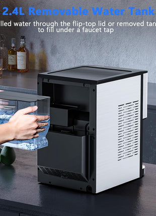 Nugget Ice Makers Countertop, Self-Dispensing Pellet Ice Maker, 44Lbs/24H, Portable Pebble Ice Maker Machine with Self-Cleaning, Soft Chewable Ice Makers for Home Kitchen Office, Silver