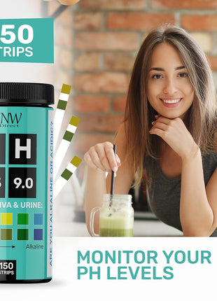 pH Test Strips for Urine and Saliva - 150 Litmus Paper pH Test Strips with Ebook, Quick & Easy pH Level Testing from 4.5-9.0, Ultimate Acidity Test Kit from JNW Direct