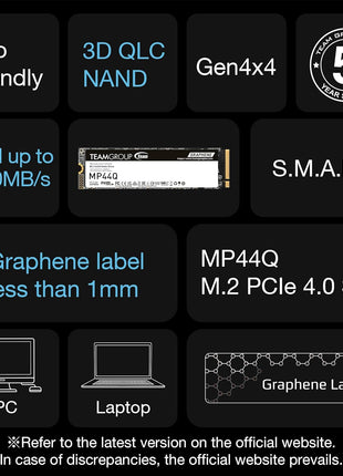 TEAMGROUP MP44Q 4TB SLC Cache Gen 4x4 M.2 2280 PCIe 4.0 w/NVMe Laptop Desktop NUC NAS SSD Read/Write Speed up to 7000/5900MB/s TM8FFD004T0C101