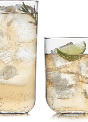 Libbey Ascent Tumbler & Rocks Drinking Glasses Set of 16, Clear Glass Cups | 16.25 oz & 12.25 oz Capacities Glasses for Water, Juice, Cocktails, and More with Curved Design and Dishwasher-Safe Care