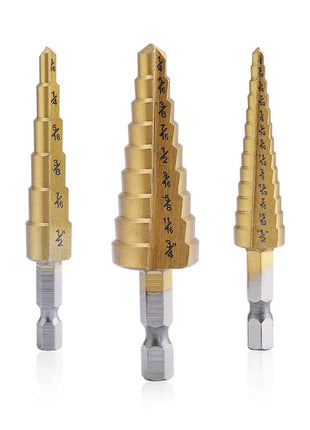 Aleric Step Drill Bit Set - Titanium Coated, High Speed Steel Drill Cone Bits for Aluminum, Wood and Plastic Hole Drilling Cutting, Multi Size Hole Stepped Up Unibit for DIY Lovers,3pcs